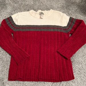 boys white, gray and red fuzzy sweater